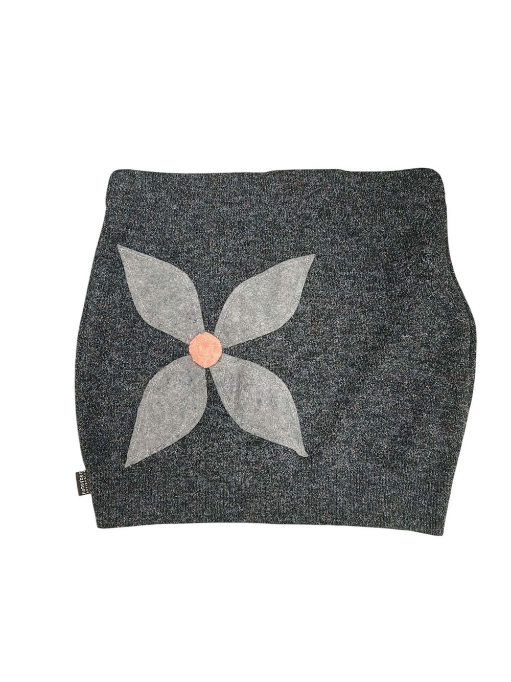 Honeybea Bum Warmer Charcoal Knit Mini Skirt with Floral Applique Size M
